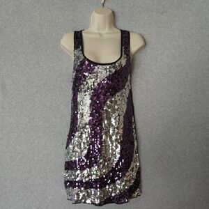 VTG 2B Bebe Sequin Mini Bodycon Dress M Babydoll  90s Y2K Goth USA Purple Silver